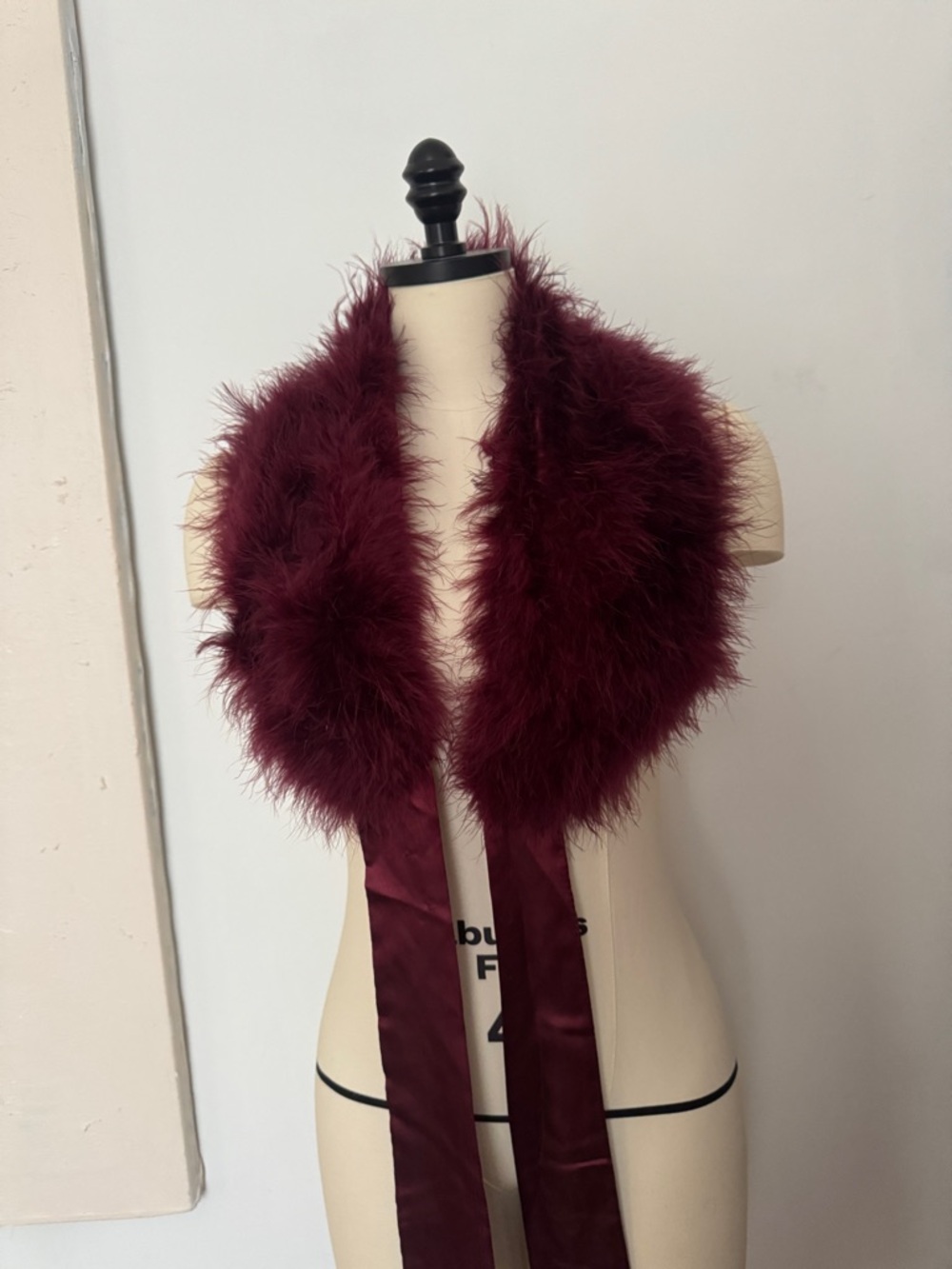 Faux Feather Maroon Scarf Collar - Unbranded